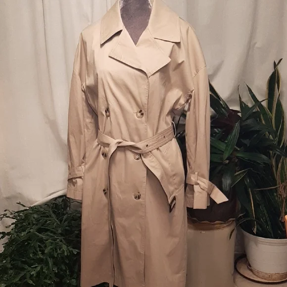 NWT Badgley💝Mischka DOUBLE BREASTED Classic Tan Trench Coat Sz L - Picture 2 of 16